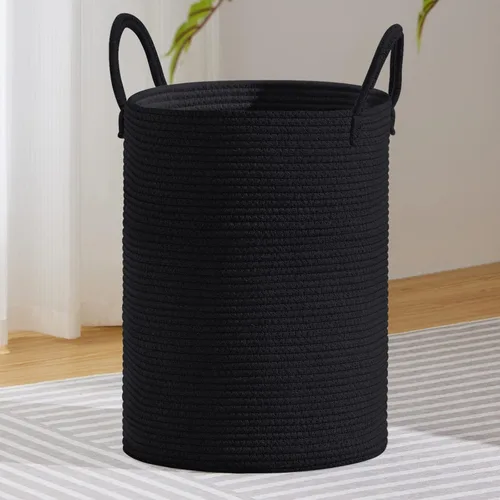 Vista 9 de VIPOSCO Cesta de lavandería tejida pequeña de 30L, color marrón y blanco