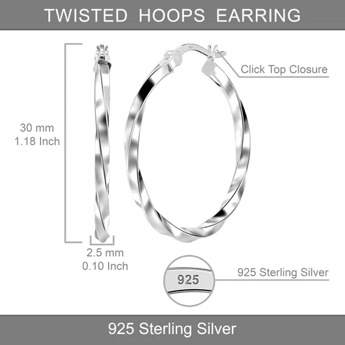 Vista 4 de Charmsy - Aretes de aro de plata de ley 925 para mujer, chapados en oro de 14 quilates, 0.079 in de grosor, aretes clásicos y trenzados para mujer