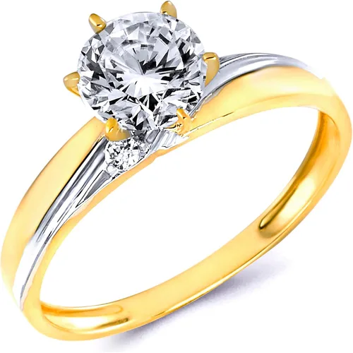 Vista 2 de Anillo de compromiso de oro amarillo de 14 quilates y alianza de boda para mujer.
