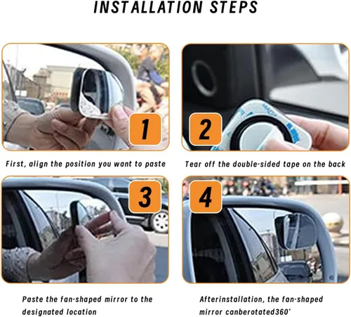 Vista 11 de 2 piezas Espejo retrovisor automotriz, espejo para punto ciego, espejos ajustables HD sectoriales, espejos convexos de gran ángulo sin marco