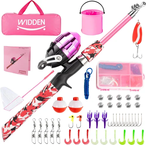 Vista 10 de WIDDEN Kids Fishing Pole, Portable Telescopic Kids Fishing Poles for Boys and Girls, Fishing Rod and Reel Combo Kit with Tackle Box, and Fishing