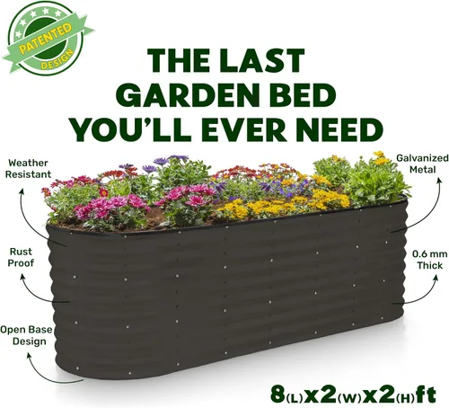 Vista 5 de Plant & Plot Camas de jardín elevadas galvanizadas para exteriores/ Jardinera elevada de 8 x 2 x 2 pies para jardinería, verduras, flores (negro)