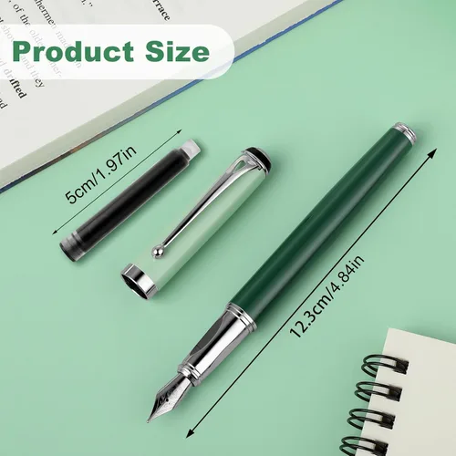 Vista 3 de cobee Plumas estilográficas de metal con 10 cartuchos de tinta negra, pluma estilográfica de punta fina de 0,5 mm, pluma de caligrafía de escritura