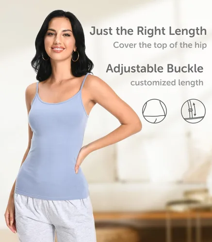 Vista 3 de Comfneat Paquete de 4 camisetas elásticas de algodón y elastano para mujer, con tirantes delgados ajustables