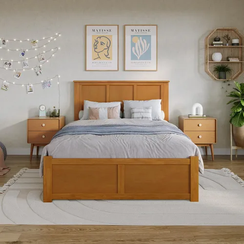Vista 3 de AFI Madison Cama de Plataforma de Madera Maciza Matrimonial con Piecero y Cama Nido Matrimonial en Toffee Claro