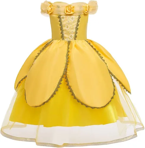 Vista 10 de REXREII Bella - Disfraz de princesa La Bella y la Bestia para niñas, Halloween, Navidad, cosplay, fiesta, cumpleaños, noche