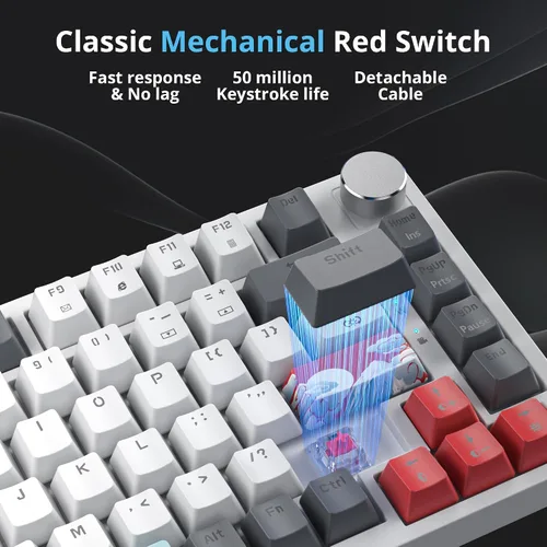 Vista 5 de Junta de teclado 75% montada con almohadillas absorbentes de sonido, teclado mecánico RGB compacto de 82 teclas con cable para juegos, enchufe