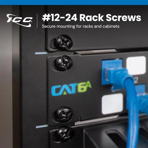 Vista 2 de ICC #12-24 Tornillos de montaje en rack, hardware para servidor EIA de 19 pulgadas y racks de red, negro, paquete de 25