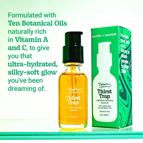 Vista 4 de Thirst Trap Aceite facial de recuperación nocturna – Aceite facial sin fragancia con rosa mosqueta y espino cerval de mar para piel seca
