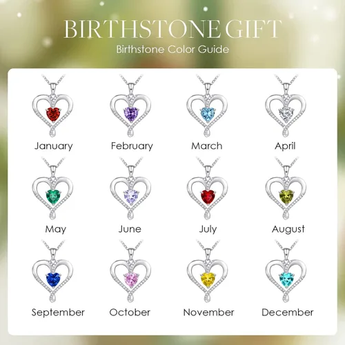 Vista 5 de AM ANNIS MUNN Birthstone Necklace for Women 18K White Gold Heart Necklace Filled 925 Sterling Silver Diamond Womens Jewelry for Women Wife