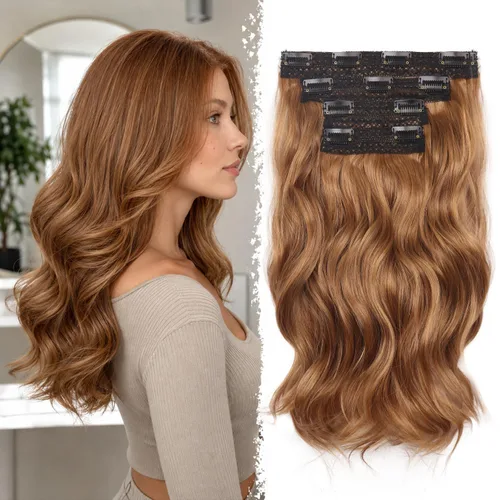 Vista 35 de Extensiones de cabello con clip, extensiones de cabello sintético ondulado de 14 pulgadas con clip (color: 22H10#)