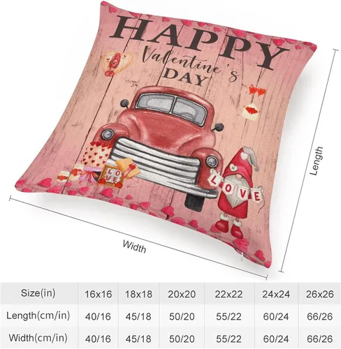 Vista 2 de Love Heart Throw Cushion Cover Case Happy Valentine's Day Red Pink Hearts Truck Gnomes Decorative Pillow Cover Linen Square Zipped Pillow Case for