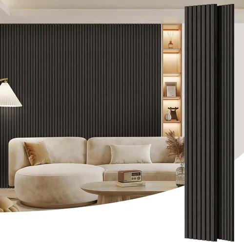 Vista 8 de Paquete de 2 paneles de madera para pared, paneles acústicos de listones de madera de 48 x 24 pulgadas, paneles acústicos para decoración de paredes