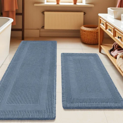 Vista 16 de Tapete de baño con diseño de gofre, moderno, bohemio, absorbente, antideslizante, ultrasuave, lavable a máquina, con letra de baño, dormitorio
