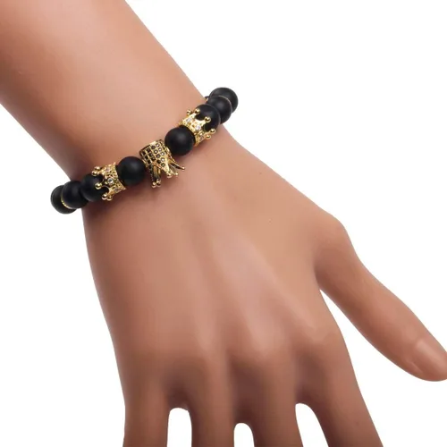 Vista 3 de Gvusmil - Brazalete de cuentas con corona imperial lujosa de rey y su reina para parejas, dije de regalo de joyería de Navidad para hombre y mujer