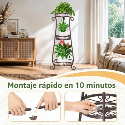 Vista 6 de LASZOLA 3 Tiers Metal Corner Plant Flower Stand Tall Indoor Outdoor, Bronze Bronce
