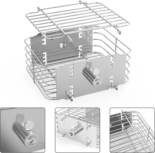 Vista 2 de Juego de 3 cestas para asador, 3 unidades, rectangulares de acero inoxidable para la mayoría de parrillas de carbón y gas, se adapta a hexágonos