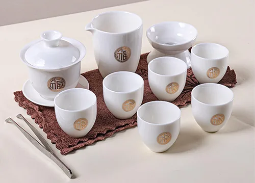 Vista 13 de Juego de té de jade blanco Gaiwan Gongfu chino - 6 tazas estilo japonés en casa