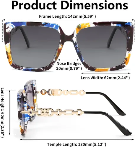 Vista 6 de FEISEDY Gafas de sol polarizadas de moda para mujer, estilo vintage, de gran tamaño, cuadradas, protección UV400, B0003