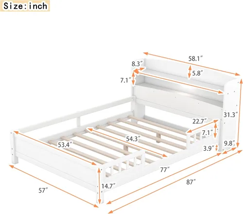 Vista 2 de Harper & Bright Designs Base de cama matrimonial con cabecera de almacenamiento y luz LED integrada, cama de plataforma de tamaño matrimonial