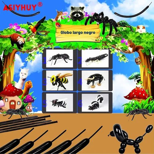 Vista 5 de ASIYUHY 260 globos largos, paquete de 100 globos de animales retorcidos Negro