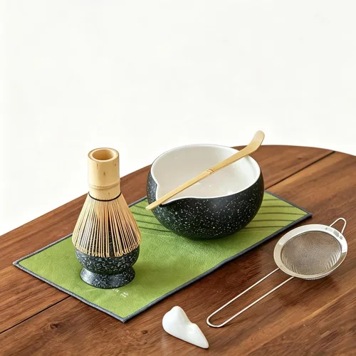 Vista 5 de Juego de batidor de matcha, kit de 7 piezas, juego de ceremonia de té matcha, chawan de cerámica negra con boquilla de vertido, bambú Chasen