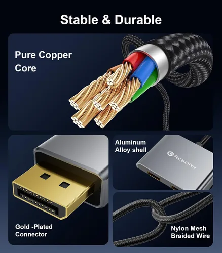 Vista 6 de Reborn Divisor DisplayPort a Dual DisplayPort 4K @60Hz Divisor de puerto de pantalla 1 en 2 salidas para monitor dual Pantalla extendida Fuente DP a