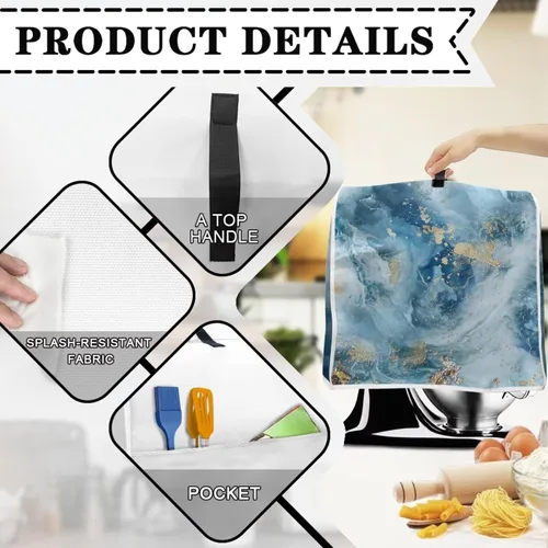 Vista 5 de Funda para batidora de pie de mármol azul compatible con mezclador de cocina de 6 a 8 cuartos de galón, cubierta antipolvo, lavable, ajuste