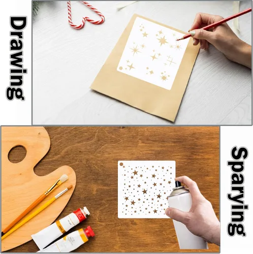 Vista 7 de 12 plantillas de estrellas brillantes con fondo de estrellas, plantillas de manualidades, plantillas de medios mixtos para pintar en manualidades