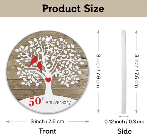 Vista 3 de REWIDPARTY Adorno de 50 aniversario de boda, regalo de árbol de 50 aniversario, recuerdo de aniversario de matrimonio para parejas, adorno