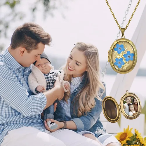 Vista 93 de Collar de flores silvestres prensadas con encaje de Forget-Me-Not y Queen Anne Collar de flores prensadas de oro Collares hechos a mano