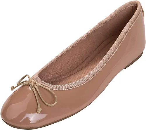 Vista 16 de FEVERSOLE Zapatos planos de ballet de patente para mujer, color macarrón colorido Beige