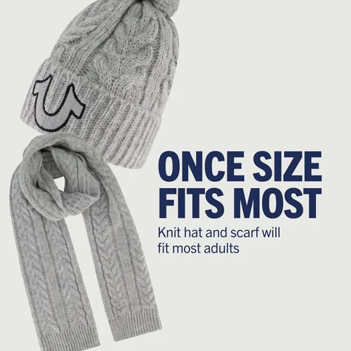 Vista 5 de True Religion womens Beanie Hat and Scarf Set, Winter Cuffed Knit Cap With Lurex Cable Pom and Scarf
