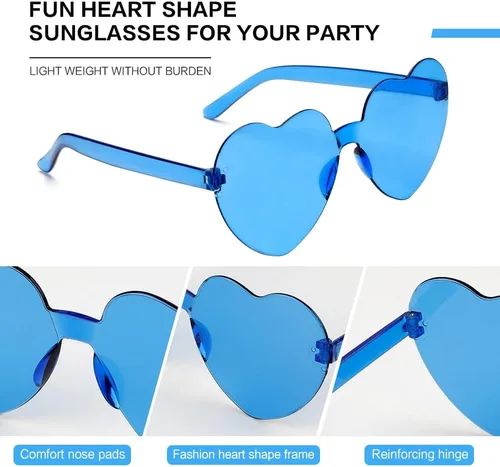 Vista 109 de Lentes de sol con forma de corazón, 2 pares de lentes de sol en forma de corazón, gafas de sol rave para mujeres, regalos de fiesta