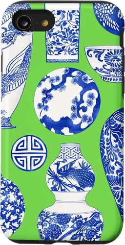 Vista 18 de Blue Willow Chinoiserie Pagoda Ginger Jar Preppy Blue Green Case para iPhone 16