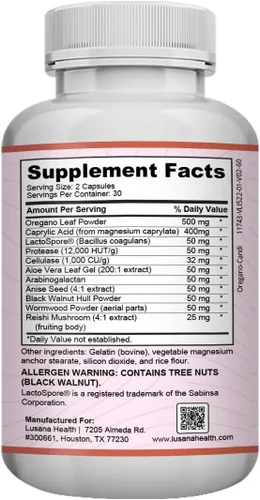 Vista 3 de Candida Cleanse Detox & Yeast Balance Gut Health Complex Anti Overgrowth- Oregano Caprylic Acid Black Walnut Wormwood Reishi 60 Caps, 11 Herbs