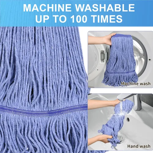 Vista 5 de Trapeador comercial, trapeador industrial resistente con mango de 63 pulgadas Looped-End String Wet Mops for Floor Cleaning for Warehouse
