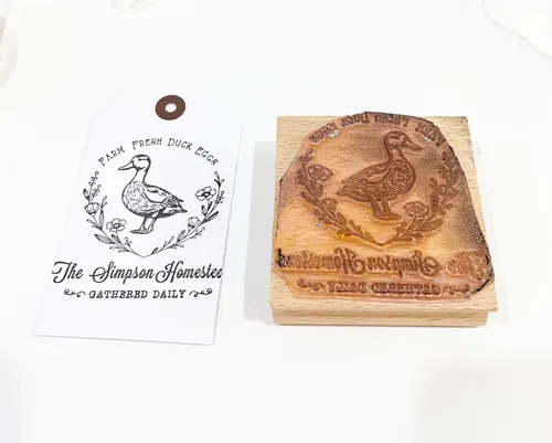 Vista 6 de Sellos personalizados de cartón de huevos frescos de granja, huevos de pato, recolectados diariamente, sello de goma de madera (2 x 2 pulgadas)