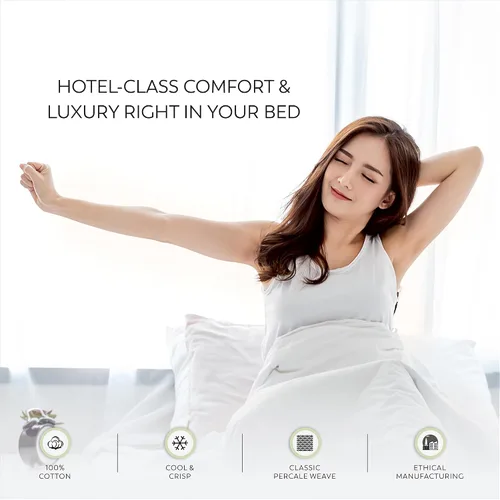 Vista 5 de Purity Home - Juego de sábanas 100% algodón de 400 hilos, percal refrescante, con bolsillo profundo elástico, ropa de cama de 4 piezas, lujo