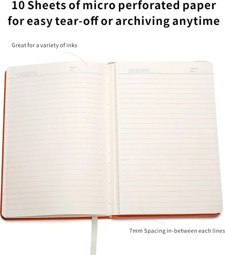 Vista 5 de Cuaderno de tapa dura de 160 páginas, cuadernos a rayas para el trabajo, papel grueso prémium de 100 GSM, con bolsillo, tamaño mediano de 5.7 x 8.4
