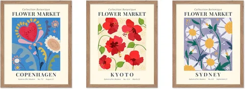 Vista 63 de Poster Master Póster botánico vintage de 3 piezas, estampado floral retro, regalo para artistas, amigos, flores de acuarela, brillante, azul