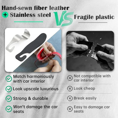 Vista 4 de Amooca - Gancho para reposacabezas de asiento de coche, organizador de almacenamiento universal para bolso de mano, abrigo, cuero con metal
