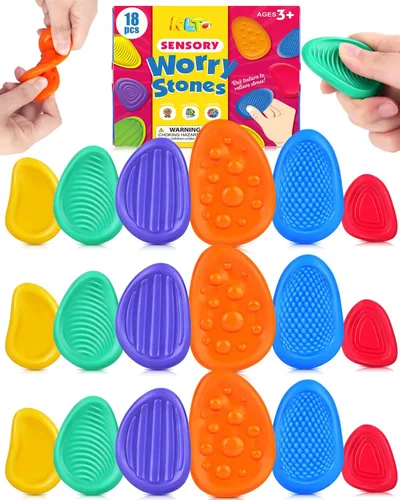 Vista 8 de Juguetes Fidget Piedra Sensorial para Niños: Paquete de 6 Piedras de Preocupación Texturizadas Suaves Calmantes para Niños con Autismo - Juguetes