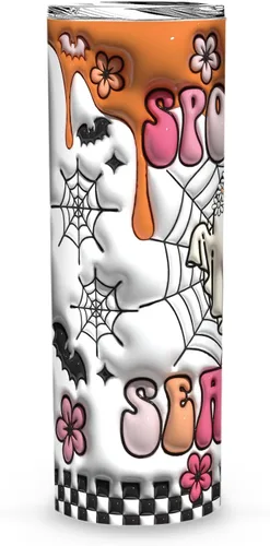 Vista 3 de Vaso de Halloween de regalo para mujeres, hombres y adultos, vaso de Halloween de burbujas espeluznantes de 20 onzas con tapa, vaso inflable