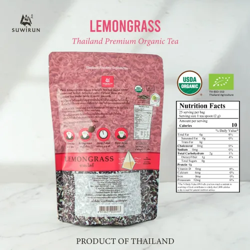 Vista 2 de Suwirun Té orgánico de citronela, 25 bolsas, producto de Tailandia, té de hierbas cítrico y refrescante, sin cafeína, sin calorías, alivia