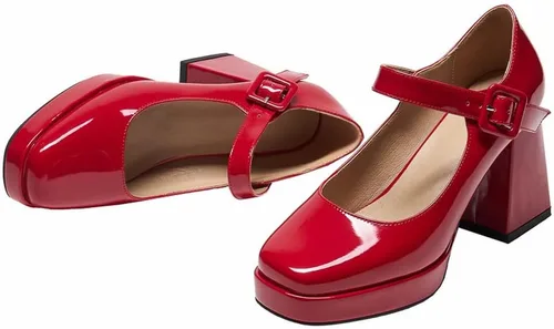 Vista 3 de Zapatos de tacón grueso con plataforma para mujer, tacón cuadrado, tacón de bloque Mary Janes