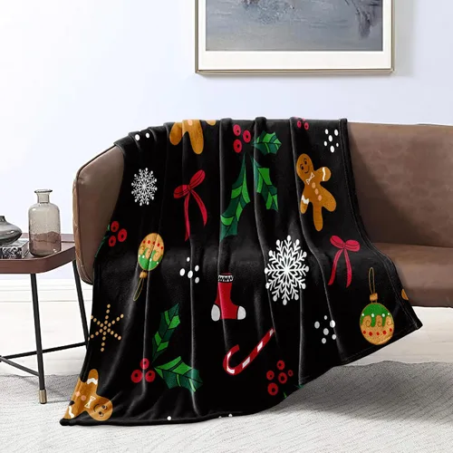 Vista 5 de Bedbay Manta de Navidad de dibujos animados, decoración de Navidad, con patrón de copos de nieve de hombre de jengibre, ultra suave, manta