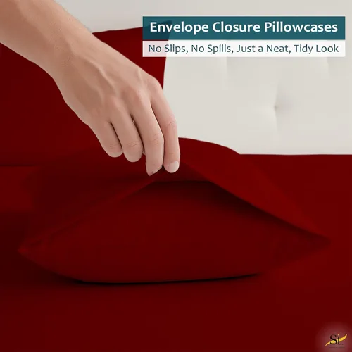 Vista 6 de Shreem Linen Juego de sábanas de microfibra de lujo de 4 piezas, bolsillo profundo para hasta 10 pulgadas, suave, resistente a las arrugas Borgoña