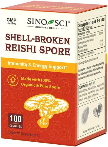 Vista 7 de Suplemento de esporas de hongos Reishi con cáscara, ayuda inmunológica, salud hepática y refuerzo de energía, 100 cápsulas (1 botella)