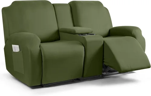 Vista 24 de TAOCOCO Sofá reclinable con funda de consola central, 4 piezas de tela de poliéster elástica, protector de muebles suave y lavable